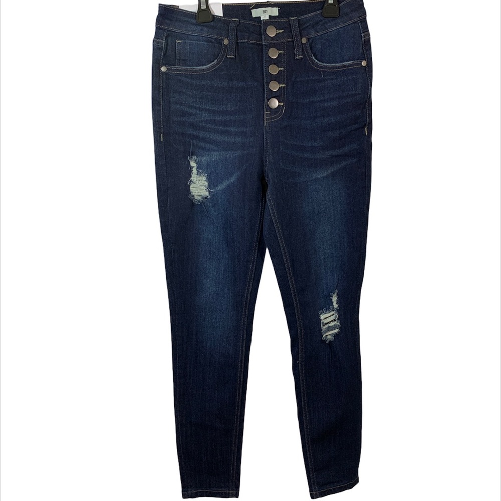 BP. High Waisted Button Front Destroyed Jeans